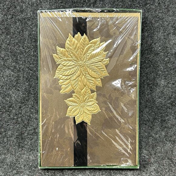 NEW Old Stock Merry Christmas Cards Box Set Gold Poinsettia 15 Total - Picture 1 of 3